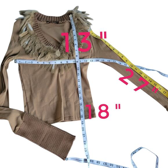 French Y2K Glam genuine Mongolian Fur Ribbed Knit Cardigan XS Heritage Old Money - Picture 8 of 13